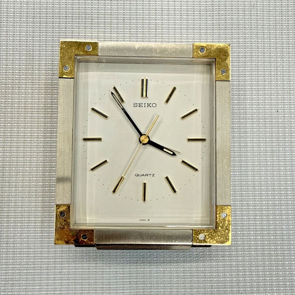 Vintage Seiko Quartz Mantle Alarm Clock Bronze Gold Silver Tones - Works